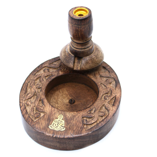 Queimador Incenso Refluxo em Madeira Mango - Bronze Buda - Image 3