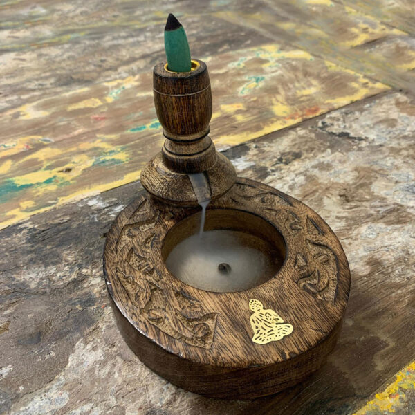 Queimador Incenso Refluxo em Madeira Mango - Bronze Buda - Image 2