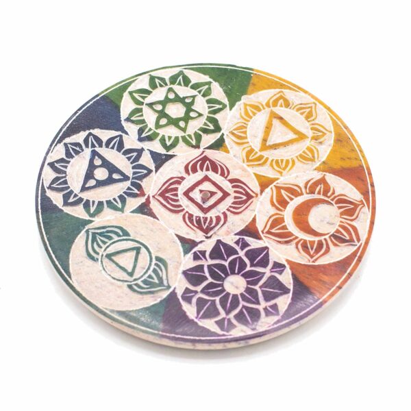 Queimador de Incenso em Disco de Pedra-Sabão - Sete Chakras